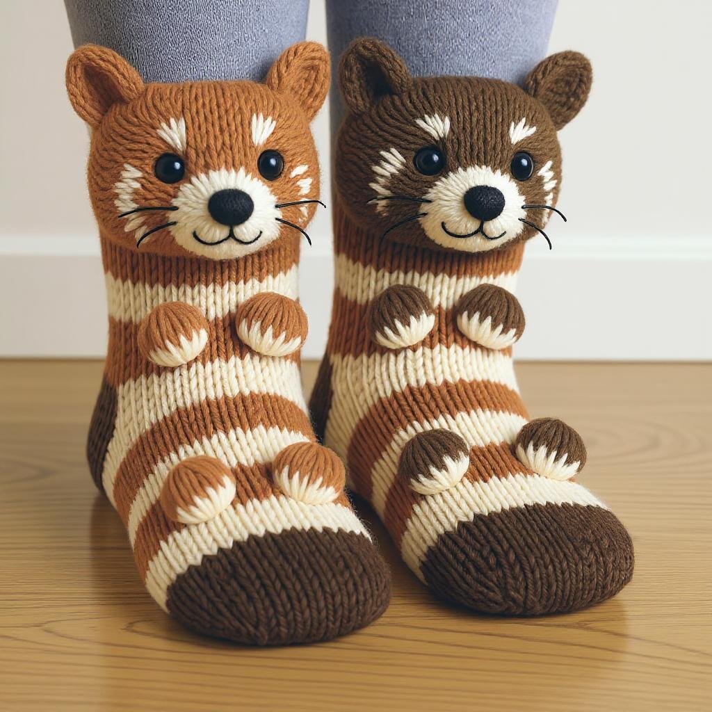 Chaussettes douillettes en tricot animaux