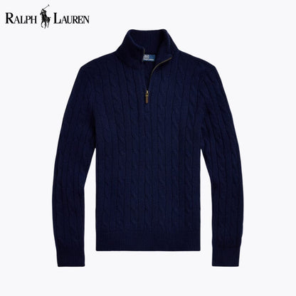 Pull en cachemire à fermeture éclair et torsades RL