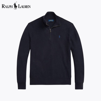 RL Mesh-Strick Baumwoll-Sweater mit Reißverschlusskragen